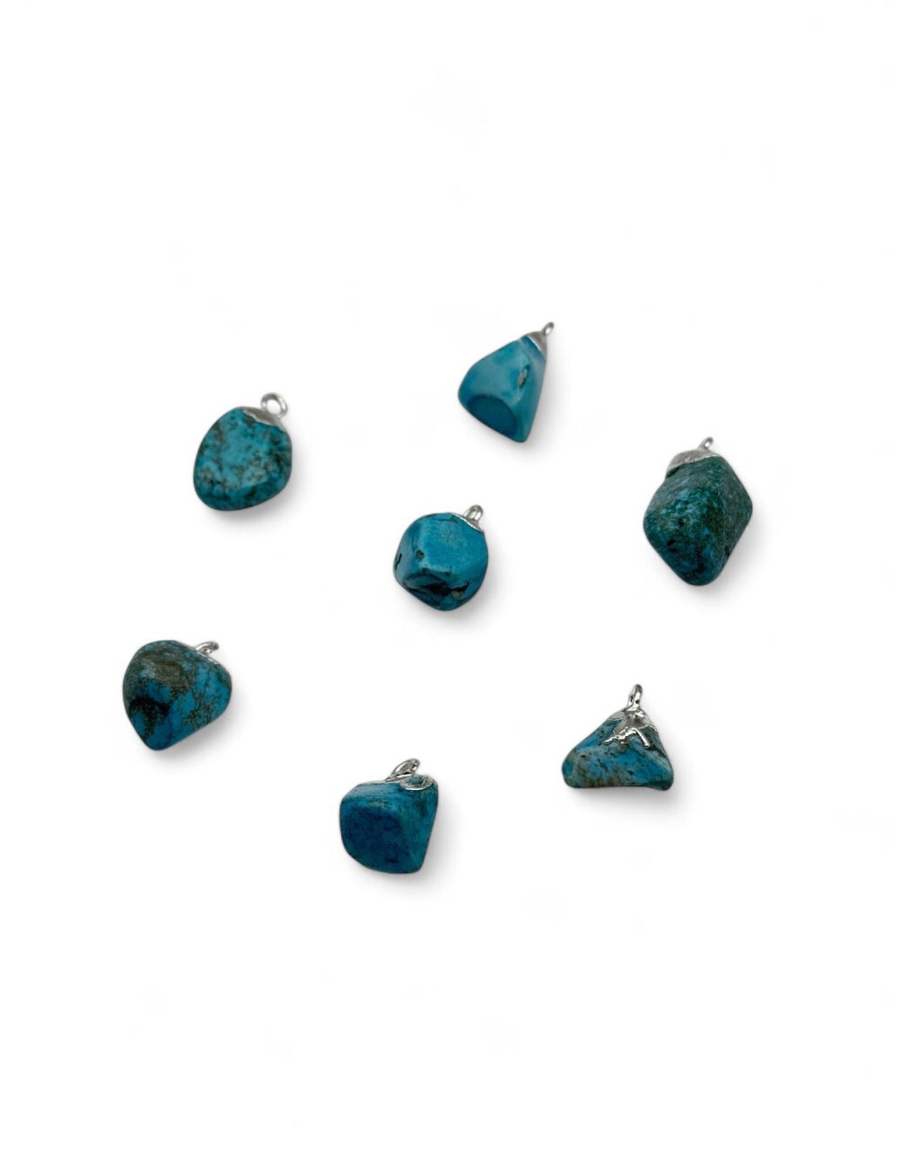 GÜMÜŞ RENK KAPLAMA TURKUAZ TAŞI KOLYE VE KÜPE UCU