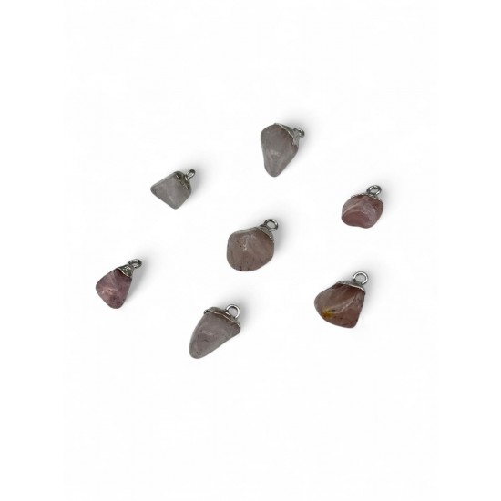 GÜMÜŞ RENK KAPLAMA PEMBE KUVARS TAŞI KOLYE VE KÜPE UCU