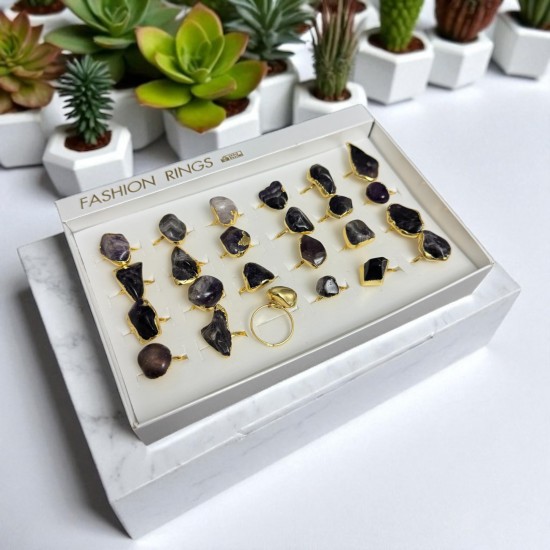 24 ADET SARI KAPLAMA VİP AMETİST YÜZÜK