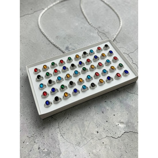 50 ADET RENKLİ KRİSTAL KESİM TAŞLI ERKEK YÜZÜK2